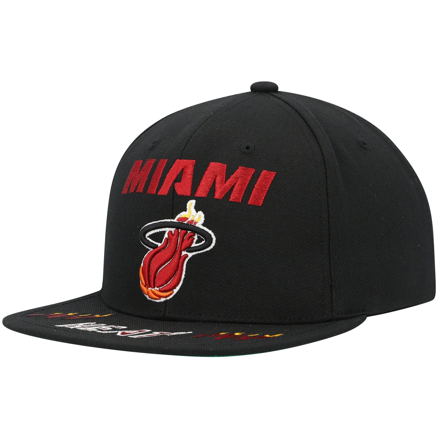 Miami Heat Mitchell & Ness Hardwood Classics Front Loaded Snapback Hat - Black